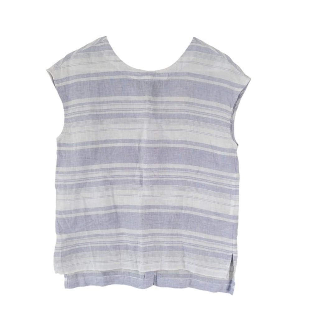 Cynthia Rowley Linen Striped Top Womens XS Blue White Button Back Cap Sleeve